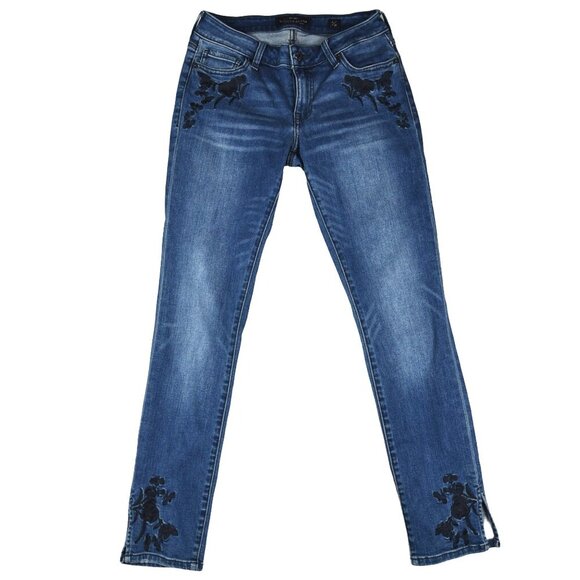 Lucky Brand Lolita Skinny Lace Embroidered Jeans Size 2 (26) Split Hem - Picture 1 of 11